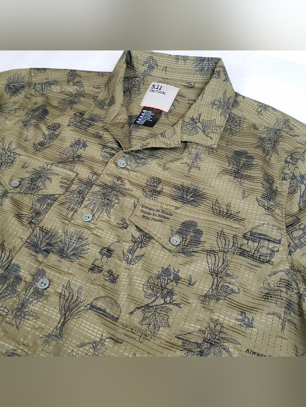 5.11 Tactical Men's Large Vented Shirt Botanical Wild Edible Print AOP Camping O